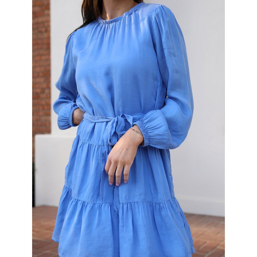 Bella Dahl Tiered Ruffle Dress Sz XS 100% Tencel Blue Belted Feminine Romantic